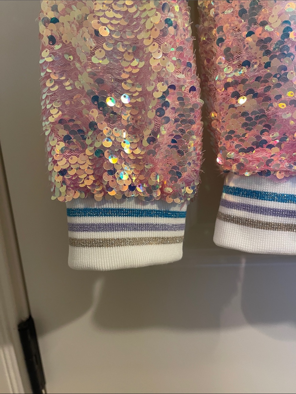 Lola + The Boys Pastel Iridescent Sequin Bomber Jacket - Picture 6 of 9